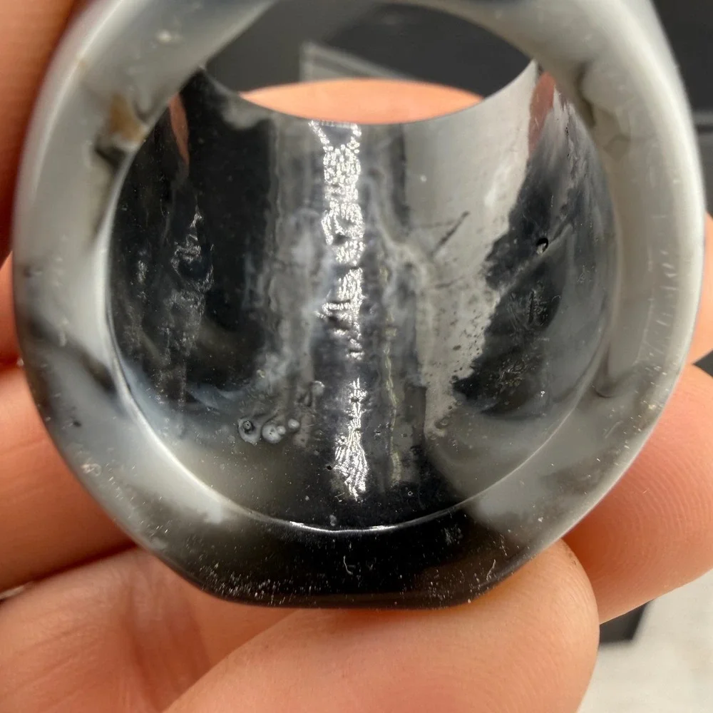 Vintage Resin Statement Ring Black White Marbled Chunky Geometric Size 10.5